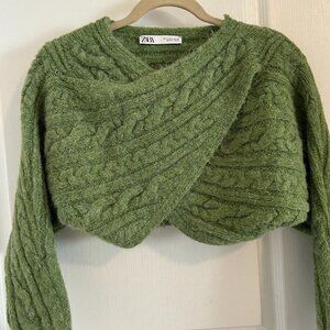 ZARA Cropped Cable Knit Sweater/Shrug– Olive Green (Size XS / EU S)